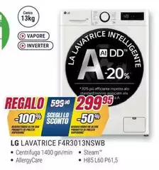 LG - F4R3013NSWB Lavatrice 13kg AI DD, Classe B, 1200 giri, Vapore, AI Wash LG - F4R3013NSWB Lavatrice 13kg AI DD, Classe B, 1200 giri, Vapore, AI Wash