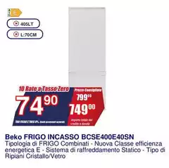 Beko -  Frigo Incasso Bcse400e40sn
