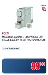 Polti - Macchina Da Caffe' Compatibile Con Cialde E.S.E. Da 44 Mm  Coffea S15