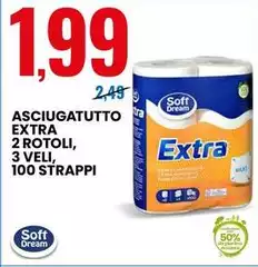 Soft Dream - Asciugatutto Extra 2 Rotoli, 3 Veli, 100 Strappi Soft Dream - Asciugatutto Extra 2 Rotoli, 3 Veli, 100 Strappi