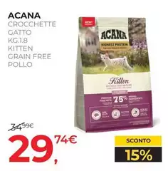 Acana - Crocchette Gatto Kitten Grain Free Pollo