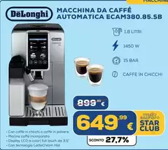 De Longhi - Macchina Da Caffé Automatica ECAM380.85.SB De Longhi - Macchina Da Caffé Automatica ECAM380.85.SB