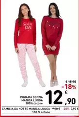 Love - Pigiama Donna Manica Lunga 100% Cotone