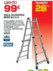 Facal - Telescopica Brikko Blu In Alluminio/Altezza A Portafoglio/Altezza Estesa/Conforme D.LGS/Portata Max Facal - Telescopica Brikko Blu In Alluminio/Altezza A Portafoglio/Altezza Estesa/Conforme D.LGS/Portata Max