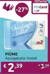 Piùme - Asciugatutto 3 Rotoli Piùme - Asciugatutto 3 Rotoli