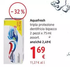 Aquafresh - Tripla Protezione Dentifricio Confezione Doppia  2 Pezzi X 75ml Assort.