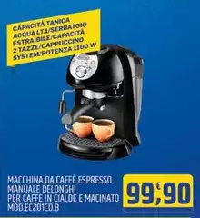De Longhi - Macchina Da Caffè Espresso Manuale Per Caffè In Cialde E Macinato Mod EC201CD.B