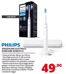 Philips - 3100 Series Sonicare Spazzolino Elettrico Sonico Bianco, Con Custodia Da Viaggio HX3673/13