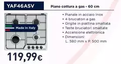 De Longhi - YAF46ASV Piano Cottura A Gas 60 Cm