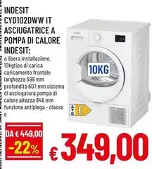 Indesit - Cyd102dww IT Asciugatrice A Pompa Di Calore