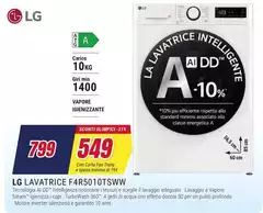 LG - F4R5010TSWW Lavatrice 10kg AI DD, Classe A-10%, 1400 giri, TurboWash, Vapore