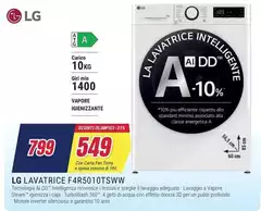 LG - F4R5010TSWW Lavatrice 10kg AI DD, Classe A-10%, 1400 giri, TurboWash, Vapore