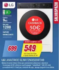 LG - F2NX50S9THB Lavatrice 9kg, Classe B, 1200 giri, Vapore