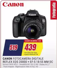 Canon - Fotocamera Digitale Reflex EOS 2000D + EF-S 18-55 Mm DC