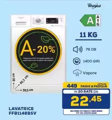 Whirlpool - FFB1148BSV lavatrice Caricamento frontale 11 kg 1400 Giri/min A Bianco