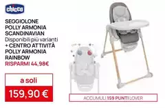 Chicco - Seggiolone Polly Armonia Scandinavian + Centro At Tvita Polly Armonia Rainbow