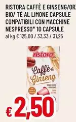 Ristora - Caffè E Ginseng/Orzo Bio/Te Al Limone Capsule Compatibili Con Macchine Nespresso
