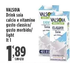 Valsoia - Drink Soia Calcio E Vitamine Gusto Classico/Gusto Morbido/Light Valsoia - Drink Soia Calcio E Vitamine Gusto Classico/Gusto Morbido/Light