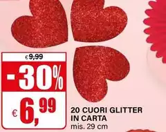 20 Cuori Glitter In Carta