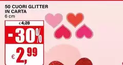 50 Cuori Glitter In Carta