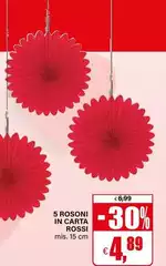 5 Rosoni In Carta Rossi