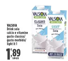 Valsoia - Drink Soia Calcio E Vitamine Gusto Classico/Gusto Morbido/Light Valsoia - Drink Soia Calcio E Vitamine Gusto Classico/Gusto Morbido/Light