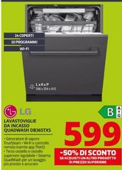 LG - QuadWash DB365TXS Lavastoviglie A Scomparsa Totale Classe B 14 Coperti Vapore Wi-Fi