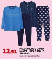 Serafino - Pigiama Uomo O Donna Manica Lunga E Scollo Serafino - Pigiama Uomo O Donna Manica Lunga E Scollo