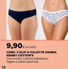 Henry Cotton's - Conf. 3 Slip O Culotte Donna