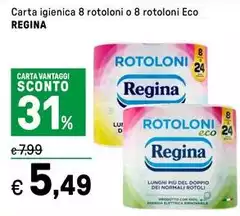 Regina - Carta Igienica 8 Rotoloni O 8 Rotoloni Eco