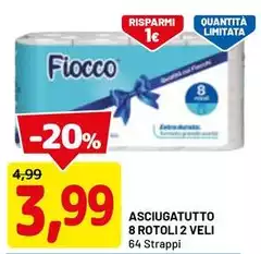 Fiocco - Asciugatutto 8 Rotoli 2 Veli Fiocco - Asciugatutto 8 Rotoli 2 Veli