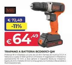 Black & Decker - Trapano A Batteria Bcd001c1-qw