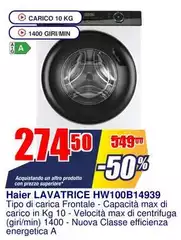 Haier - HW100B14939 Lavatrice Caricamento Frontale 7 Kg 1400 Giri/min A Bianco