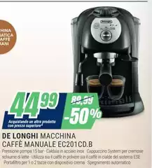 De Longhi - Macchina Caffè Manuale EC201CD.B De Longhi - Macchina Caffè Manuale EC201CD.B
