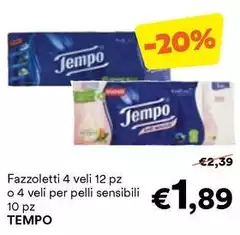 Tempo - Fazzoletti 4 Veli 12 Pz O 4 Veli Per Pelli Sensibili