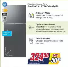 Samsung - RT38CG6624S9 Frigorifero Doppia Porta EcoFlex AI Libera Installazione Con Congelatore Wifi 393 L Classe E, Inox Samsung - RT38CG6624S9 Frigorifero Doppia Porta EcoFlex AI Libera Installazione Con Congelatore Wifi 393 L Classe E, Inox