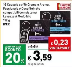Iper - 16 Capsule Caffè Crema E Aroma