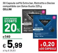 Cellini - 30 Capsule Caffè Extra Bar, Ristretto O Deciso Compatibile Con Dolce Gusto