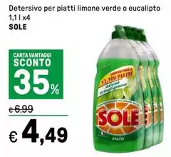Sole - Detersivo Per Piatti Limone Verde O Eucalipto