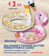Bestway - Salvagenti Fashion Glitter Fenicottero E Cigno