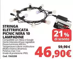 Google - Stringa Elettrificata Picnic Nera 10 Lampadine