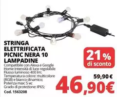 Google - Stringa Elettrificata Picnic Nera 10 Lampadine