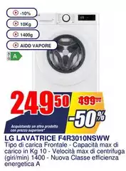 LG - F4R3010NSWW Lavatrice 10kg AI DD, Classe A, 1400 giri, Vapore