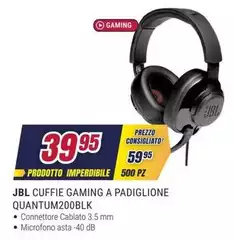 Jbl - Cuffie Gaming A Padiglione Quantum200blk Jbl - Cuffie Gaming A Padiglione Quantum200blk