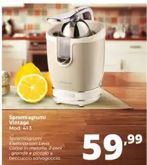 Ariete - 413 Spremiagrumi Elettrico Con Leva - Salvagoccia - Motore Silenzioso - 85 Watt - Design Vintage - Beige