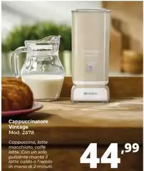 Ariete - 2878 Cappuccinatore Vintage - Montalatte A Caldo E A Freddo - Cappuccino, Cioccolata, Infusi Liofilizzati - 500 Watt - Beige