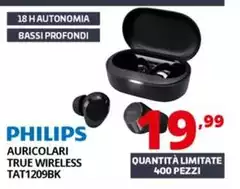 Philips - Auricolori True Wireless TAT1209BK 