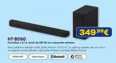 Sony - HT-BD60 Soundbar A 3.1.2 Canali Da 350 W Con Subwoofer Wireless