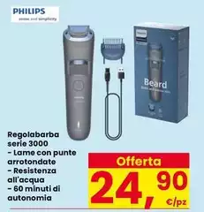 Philips - Regolbarba Serie 3000 - Lame Con Punte Arrotondate All'Acqua