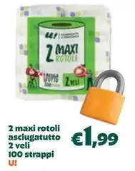 U! - 2 Maxi Rotoli Asciugatutto 2 Veli 100 Strappi U! - 2 Maxi Rotoli Asciugatutto 2 Veli 100 Strappi